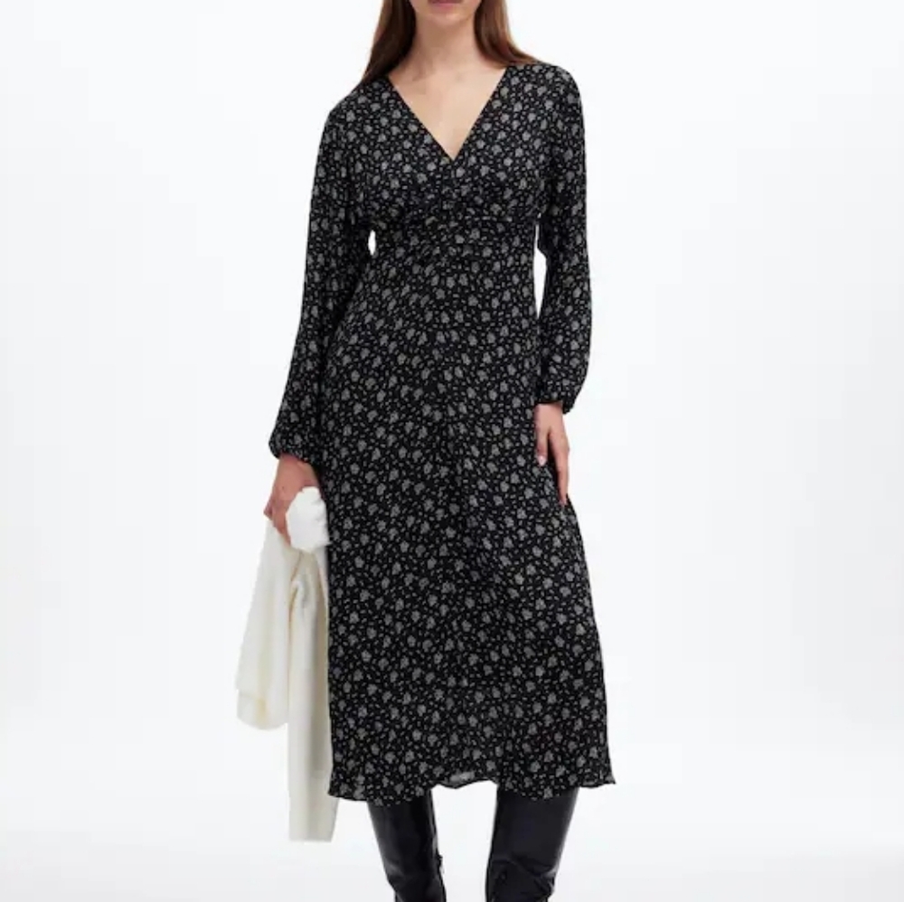 Madewell Black Floral Midi Dress